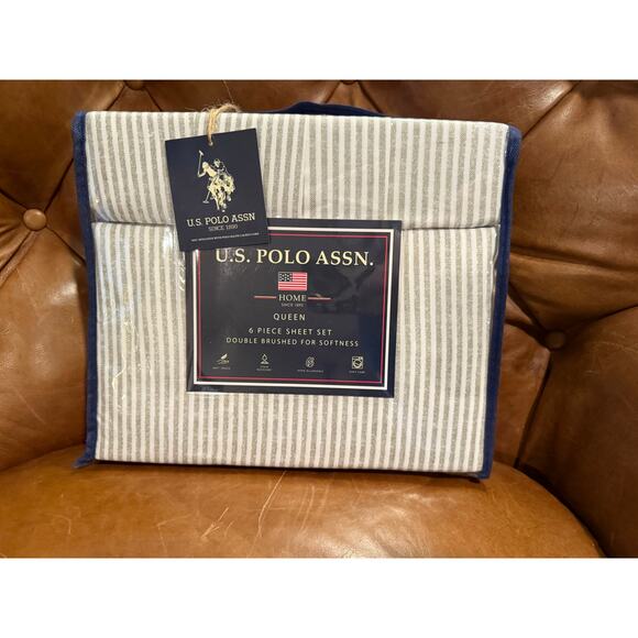 U.S. Polo Assn. Other - NWT New US Polo Assn Home 6 Piece Sheet Set Queen Grey Gray 
Stripe